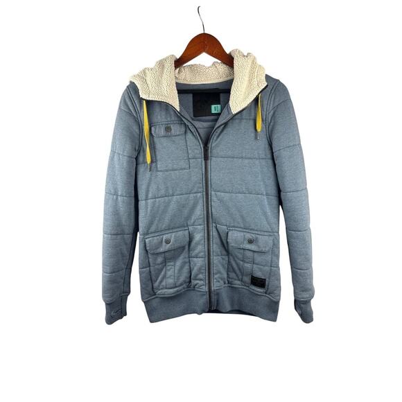 Women’s Volcom Size XS Grey/Blue Zip Up Jacket with a Fleece Hood. - Picture 1 of 5